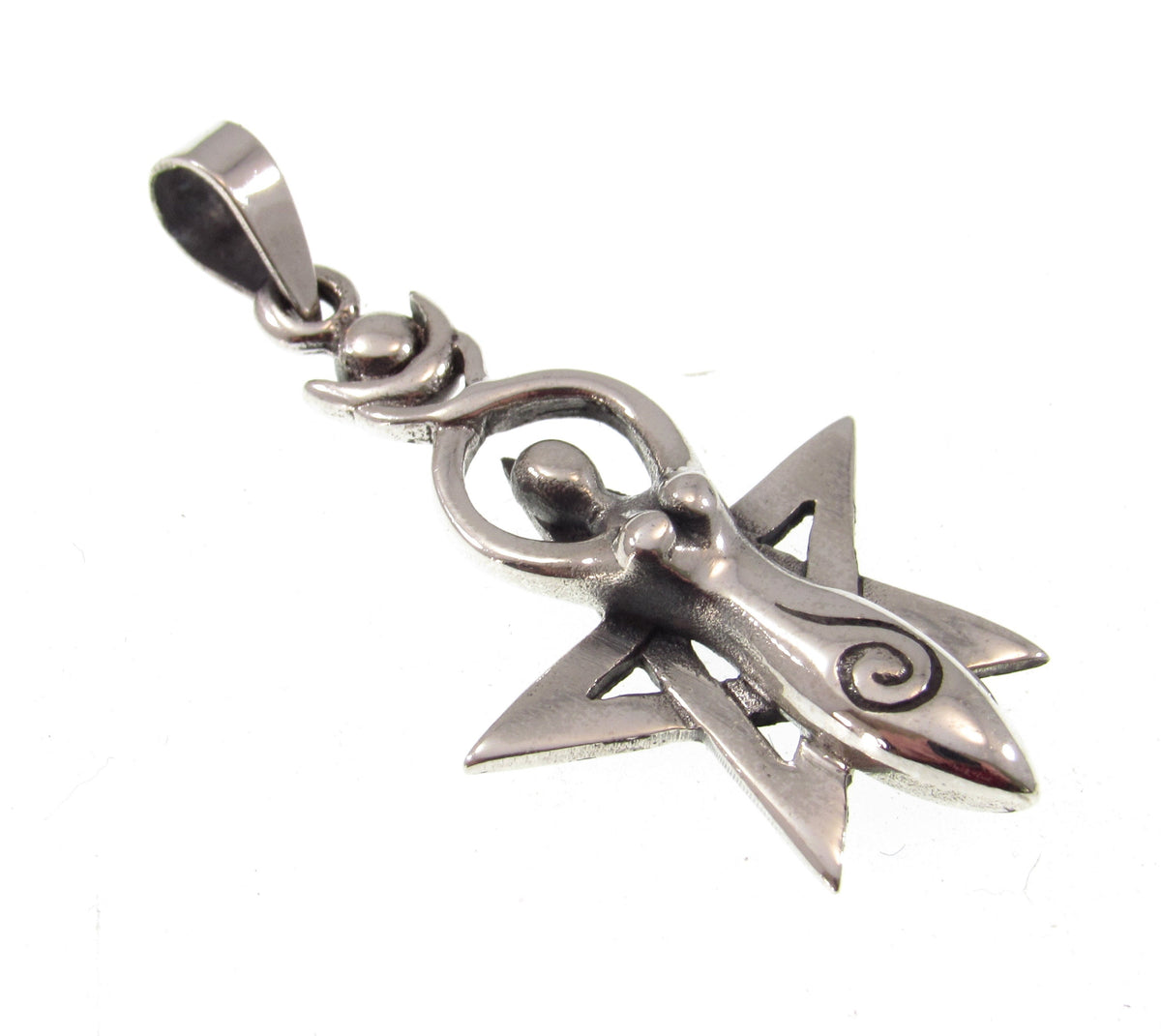 Solid 925 Sterling Silver Spiral Goddess Pentagram Pendant, Sacred Feminine Empowerment Symbol