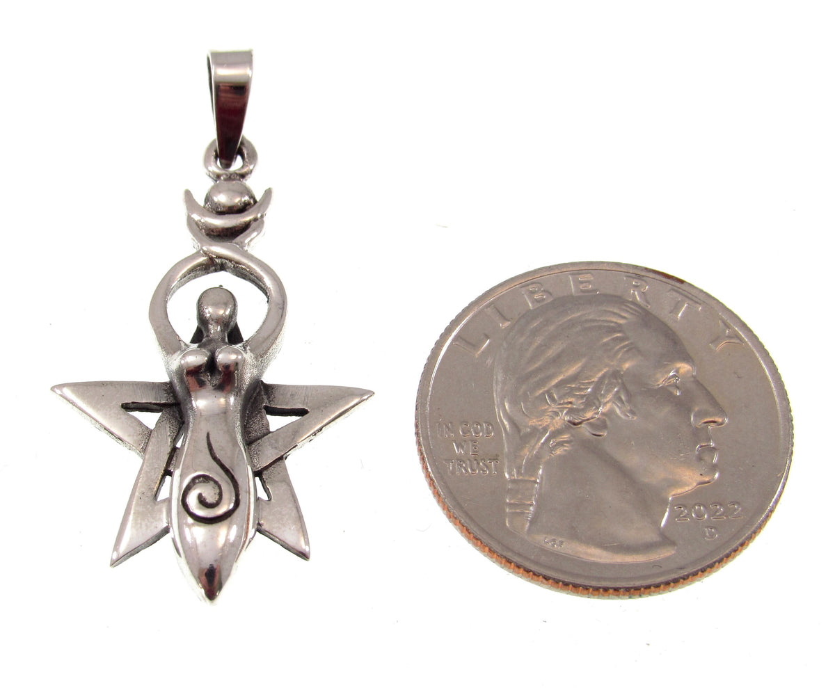 Solid 925 Sterling Silver Spiral Goddess Pentagram Pendant, Sacred Feminine Empowerment Symbol