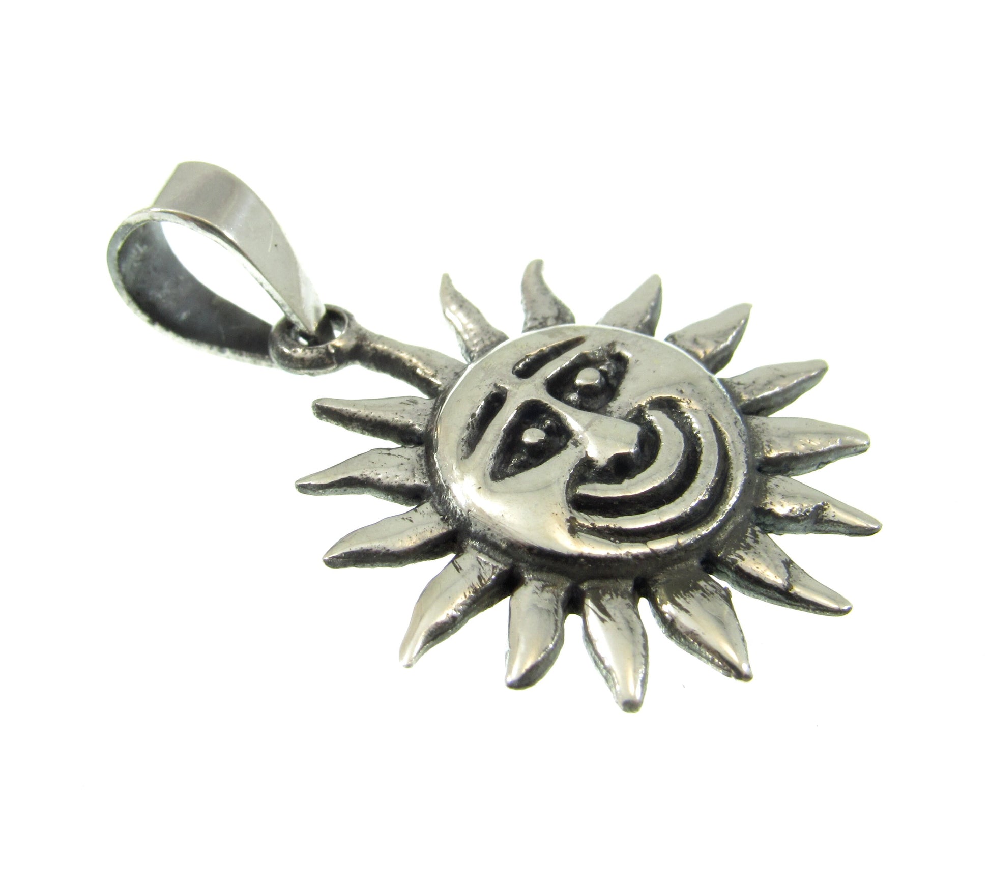 Solid 925 Sterling Silver Sun Face Pendant, Smiling Solar Rays Celestial Necklace Charm