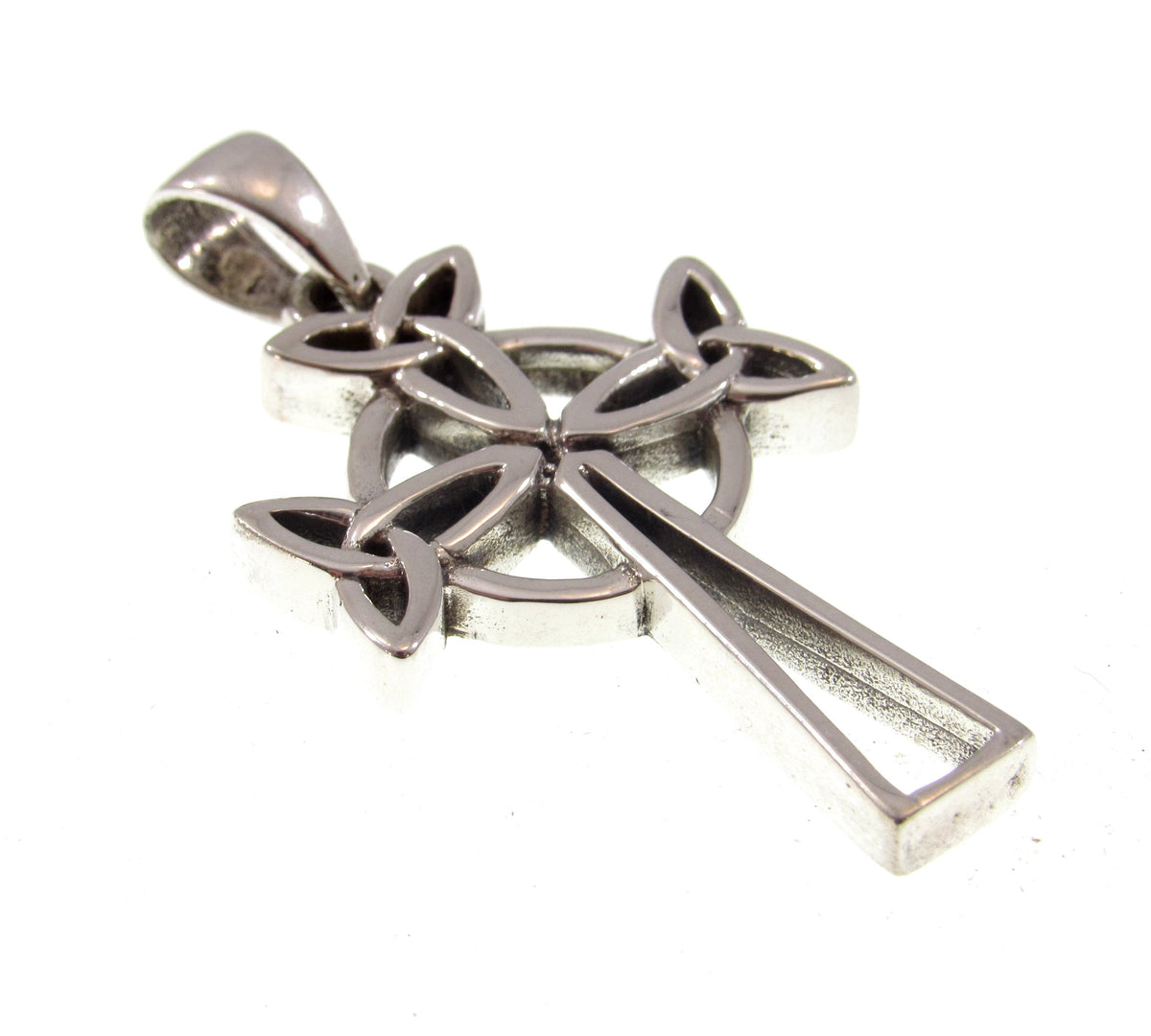 Solid 925 Sterling Silver Celtic Triple Trinity Knot Cross Pendant, Holy Trinity Religious Jewelry