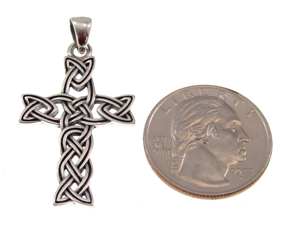 Solid 925 Sterling Silver Celtic Cross – Trinity Knot Design, Unisex Christian Necklace Pendant