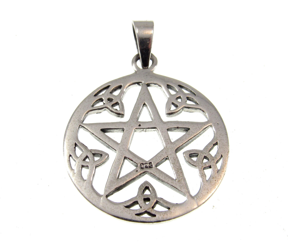 Solid 925 Sterling Silver Celtic Pentacle Pendant - Trinity Knot Pentagram Talisman - Pagan Jewelry Amulet