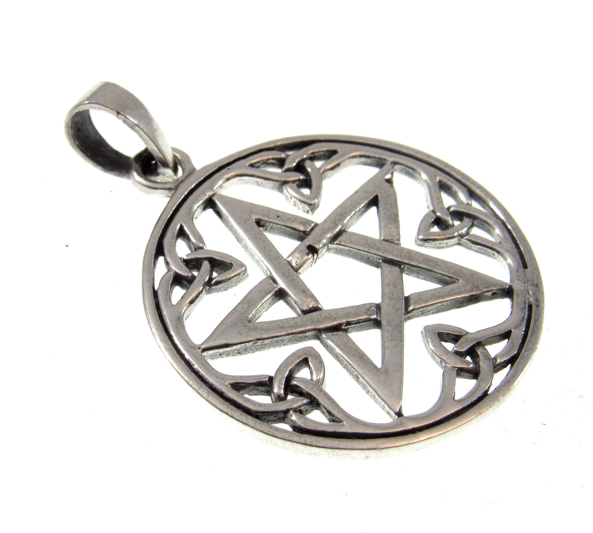 Solid 925 Sterling Silver Celtic Pentacle Pendant - Trinity Knot Pentagram Talisman - Pagan Jewelry Amulet