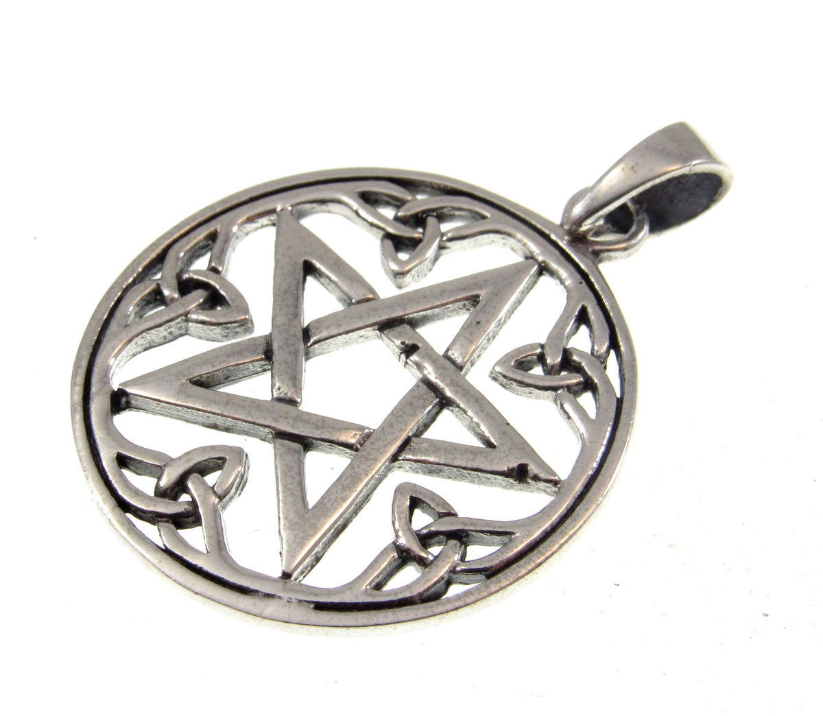 Solid 925 Sterling Silver Celtic Pentacle Pendant - Trinity Knot Pentagram Talisman - Pagan Jewelry Amulet