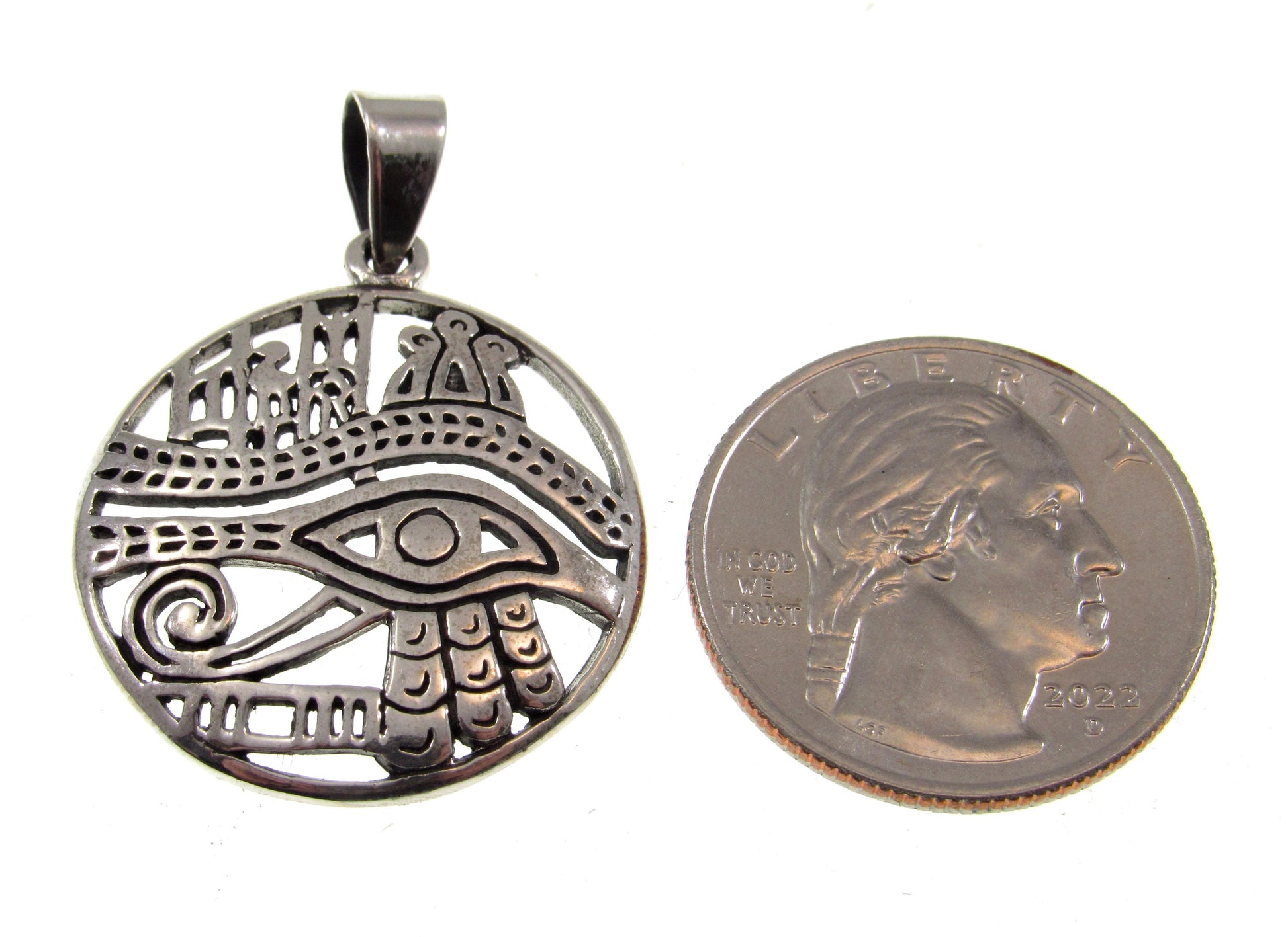 Solid 925 Sterling Silver Crowned Egyptian Eye of Horus Pendant, Handcrafted Symbol of Health, Protection, and Restoration Amulet