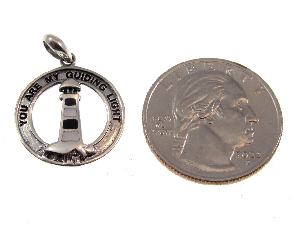 Solid 925 Sterling Silver Lighthouse Pendant With Black or Red Enamel, Watchtower Beacon Charm, "You Are My Guiding Light" Nautical Jewelry
