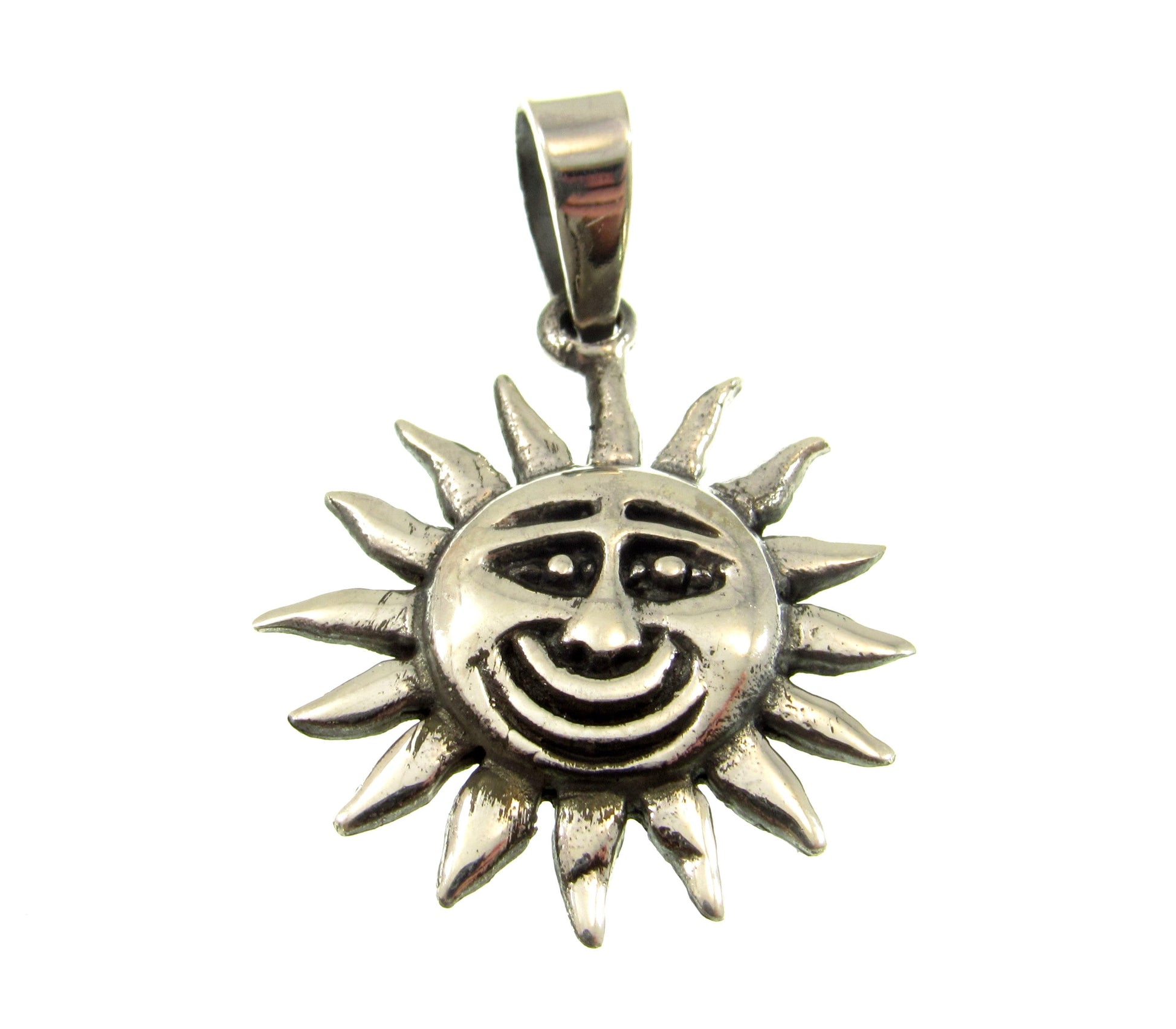 Solid 925 Sterling Silver Sun Face Pendant, Smiling Solar Rays Celestial Necklace Charm