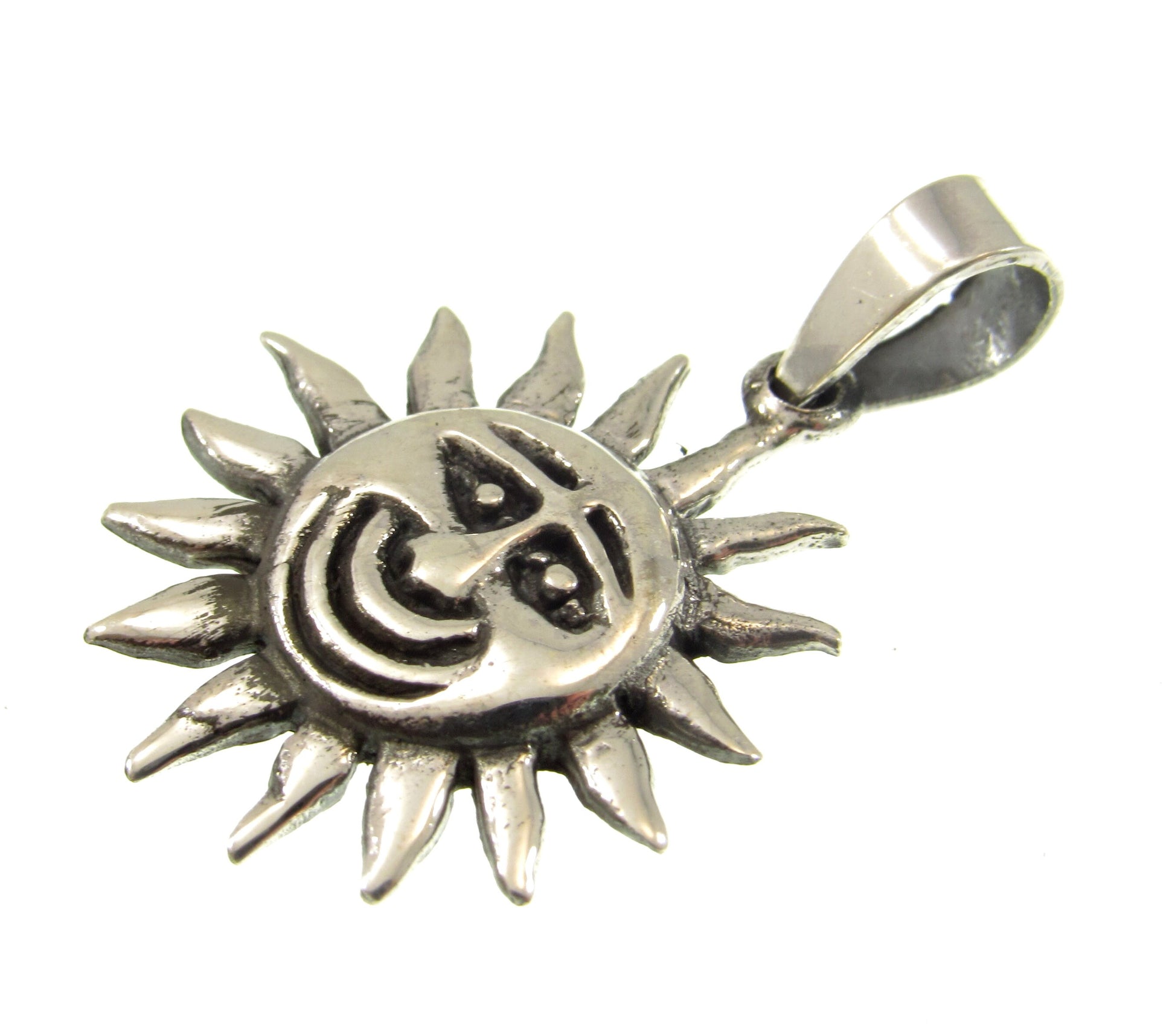 Solid 925 Sterling Silver Sun Face Pendant, Smiling Solar Rays Celestial Necklace Charm