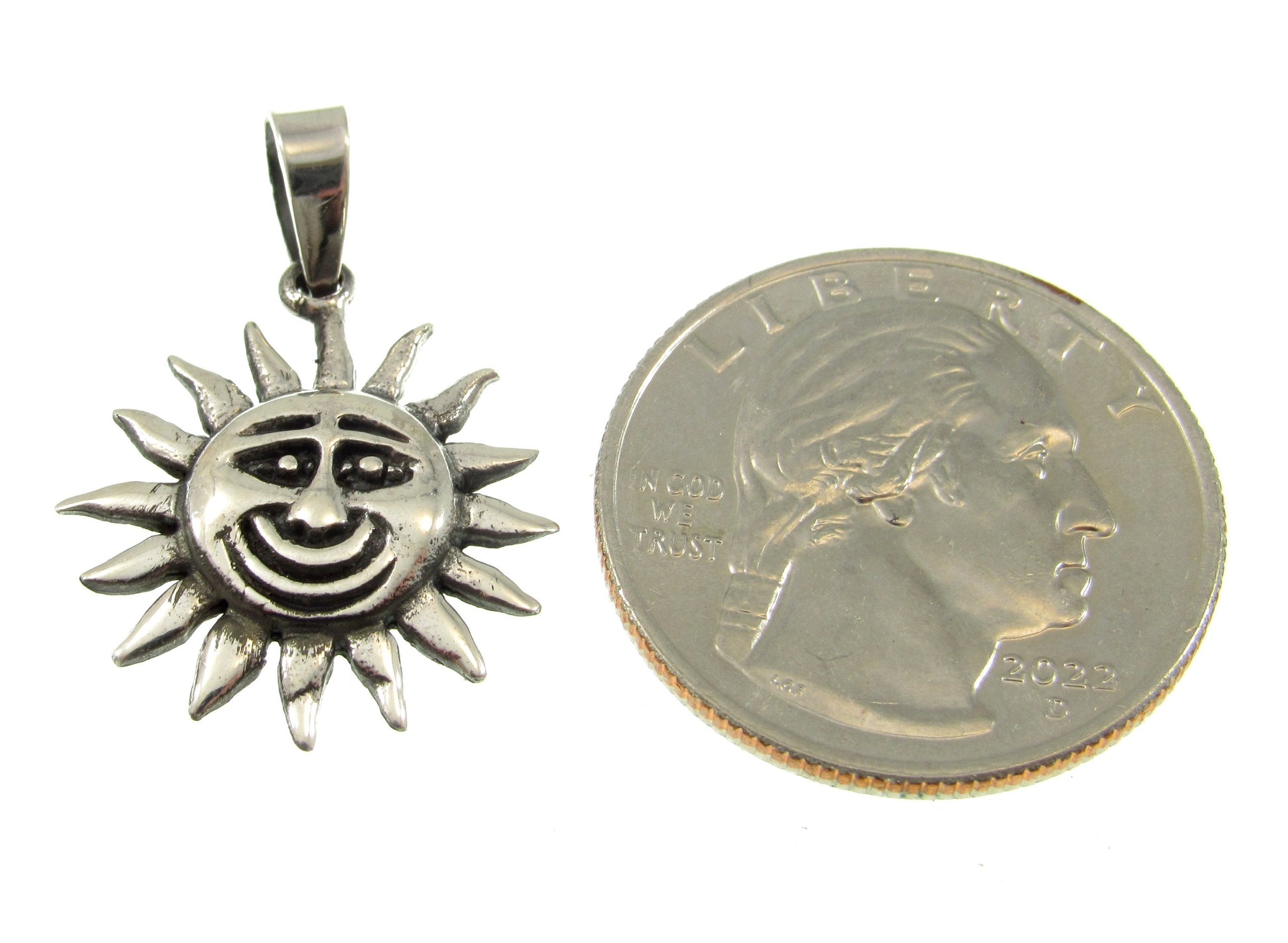 Solid 925 Sterling Silver Sun Face Pendant, Smiling Solar Rays Celestial Necklace Charm