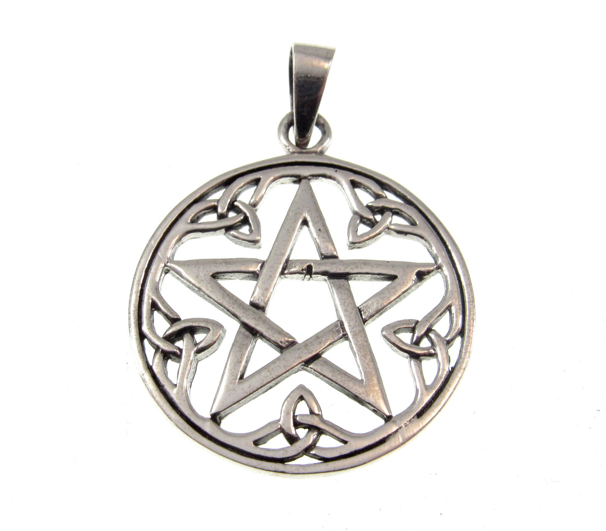Solid 925 Sterling Silver Celtic Pentacle Pendant - Trinity Knot Pentagram Talisman - Pagan Jewelry Amulet