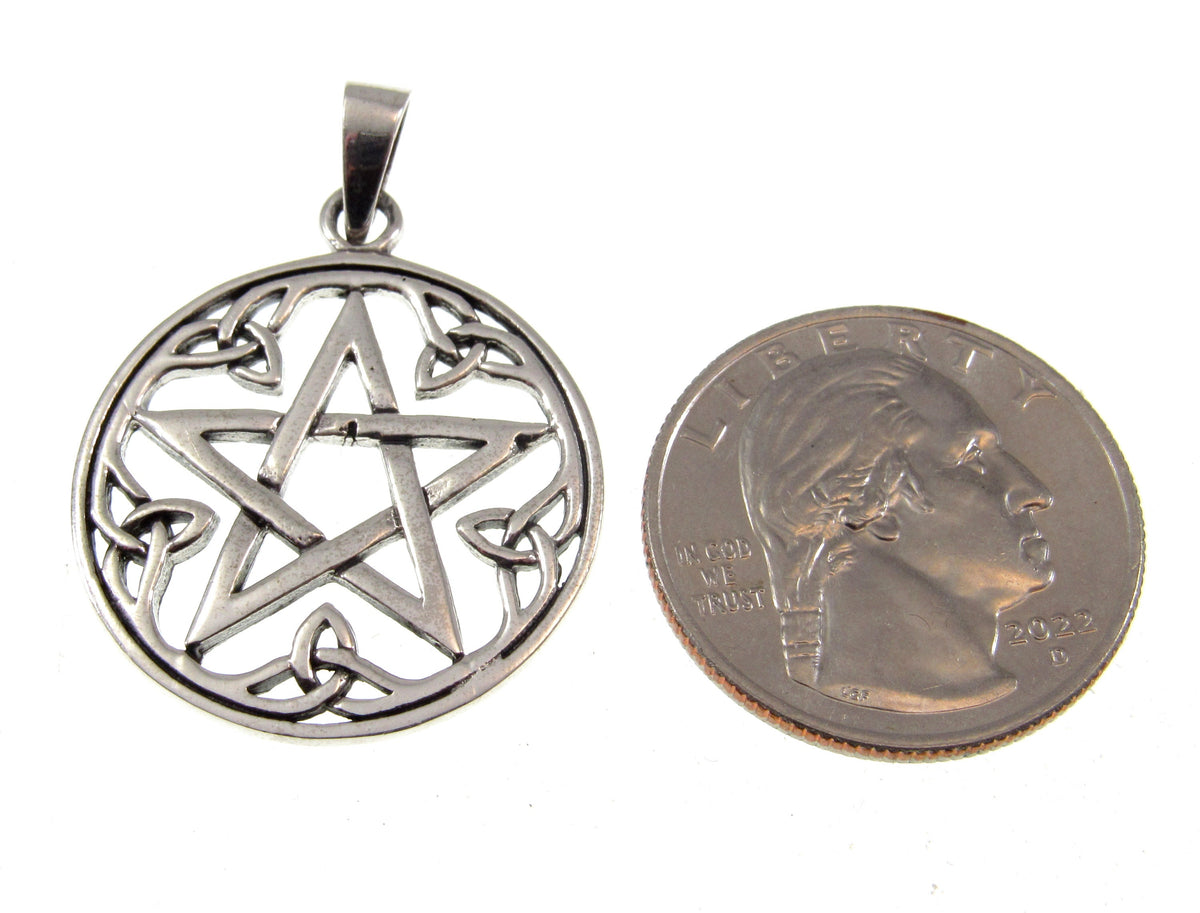 Solid 925 Sterling Silver Celtic Pentacle Pendant - Trinity Knot Pentagram Talisman - Pagan Jewelry Amulet
