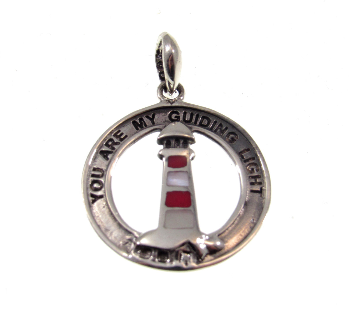 Solid 925 Sterling Silver Lighthouse Pendant With Black or Red Enamel, Watchtower Beacon Charm, "You Are My Guiding Light" Nautical Jewelry