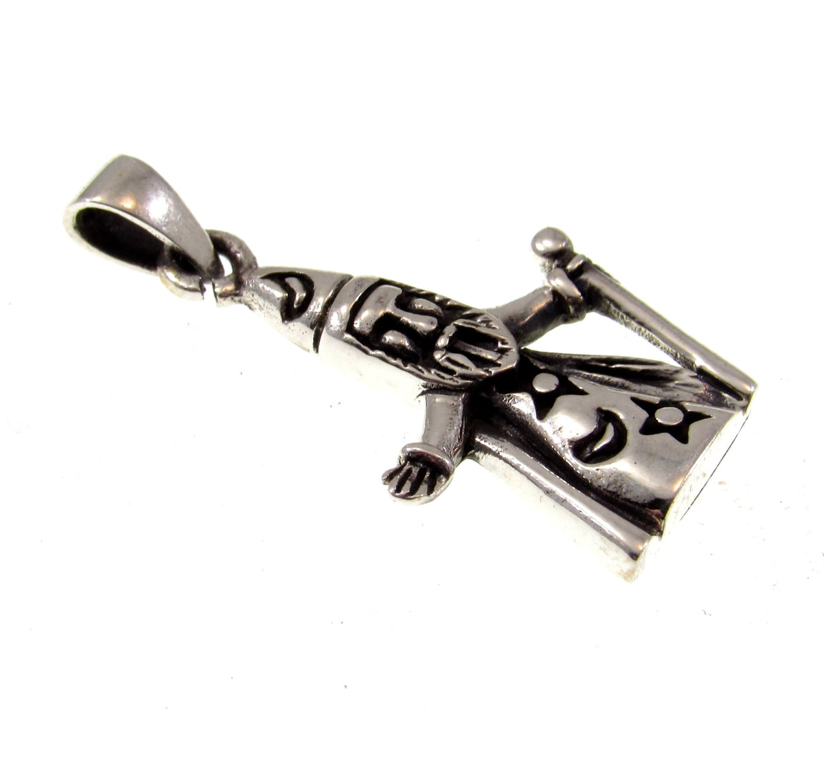 Solid 925 Sterling Silver Wizard Pendant, Magic Staff Cloak, Moon Stars Warlock Charm Jewelry