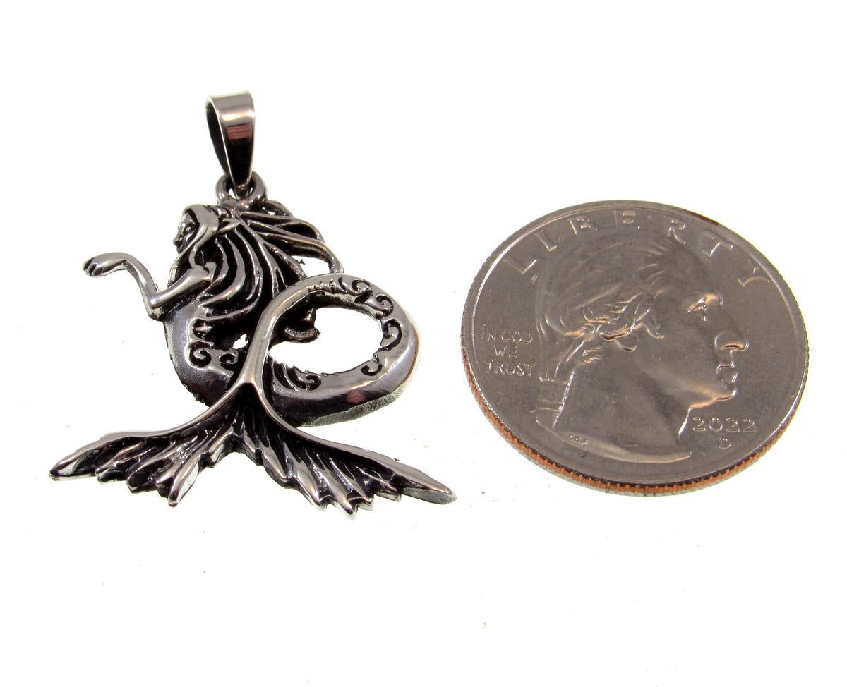 Solid 925 Sterling Silver Mermaid Pendant, Sea Witch Charm, Ocean Nymph Necklace Pendant, Mermaidcore Jewelry, Nautical Beach Love Gift