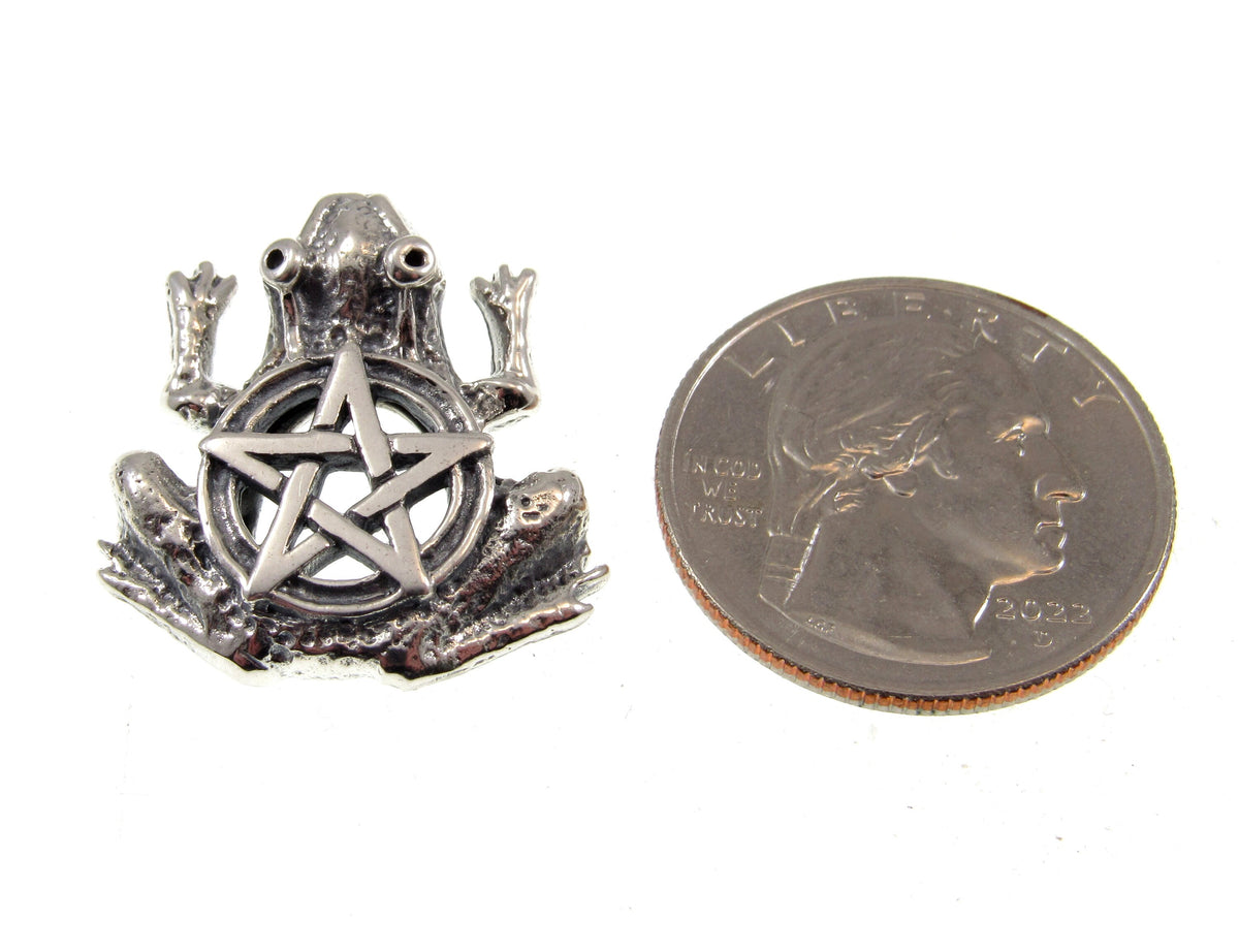Solid 925 Sterling Silver Frog Pentacle Pendant Gothic Pagan Amulet, Occult Talisman