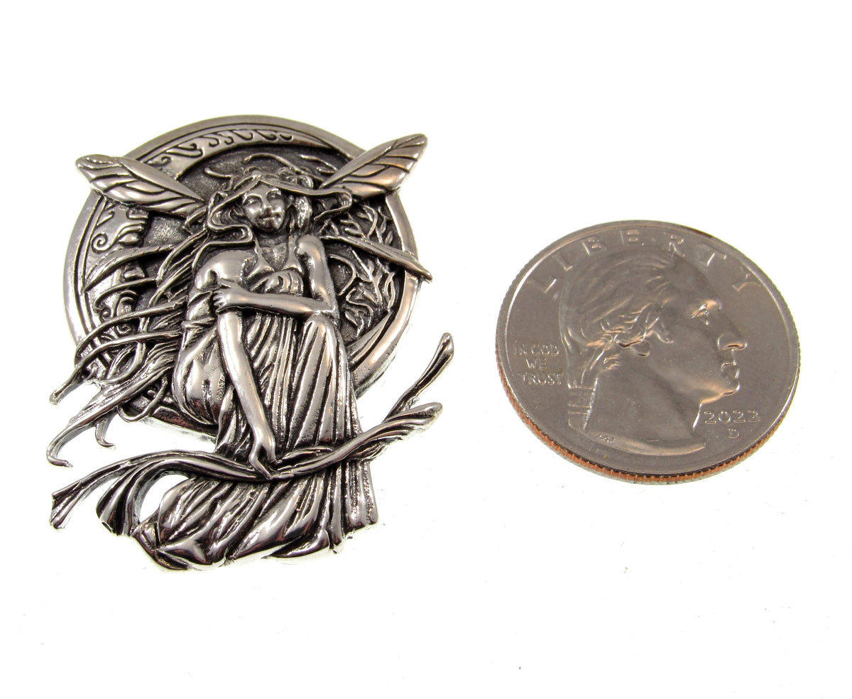 Solid 925 Sterling Silver Moon Fairy Pendant, Bella Luna Fantasy Jewelry by Jessica Galbreth