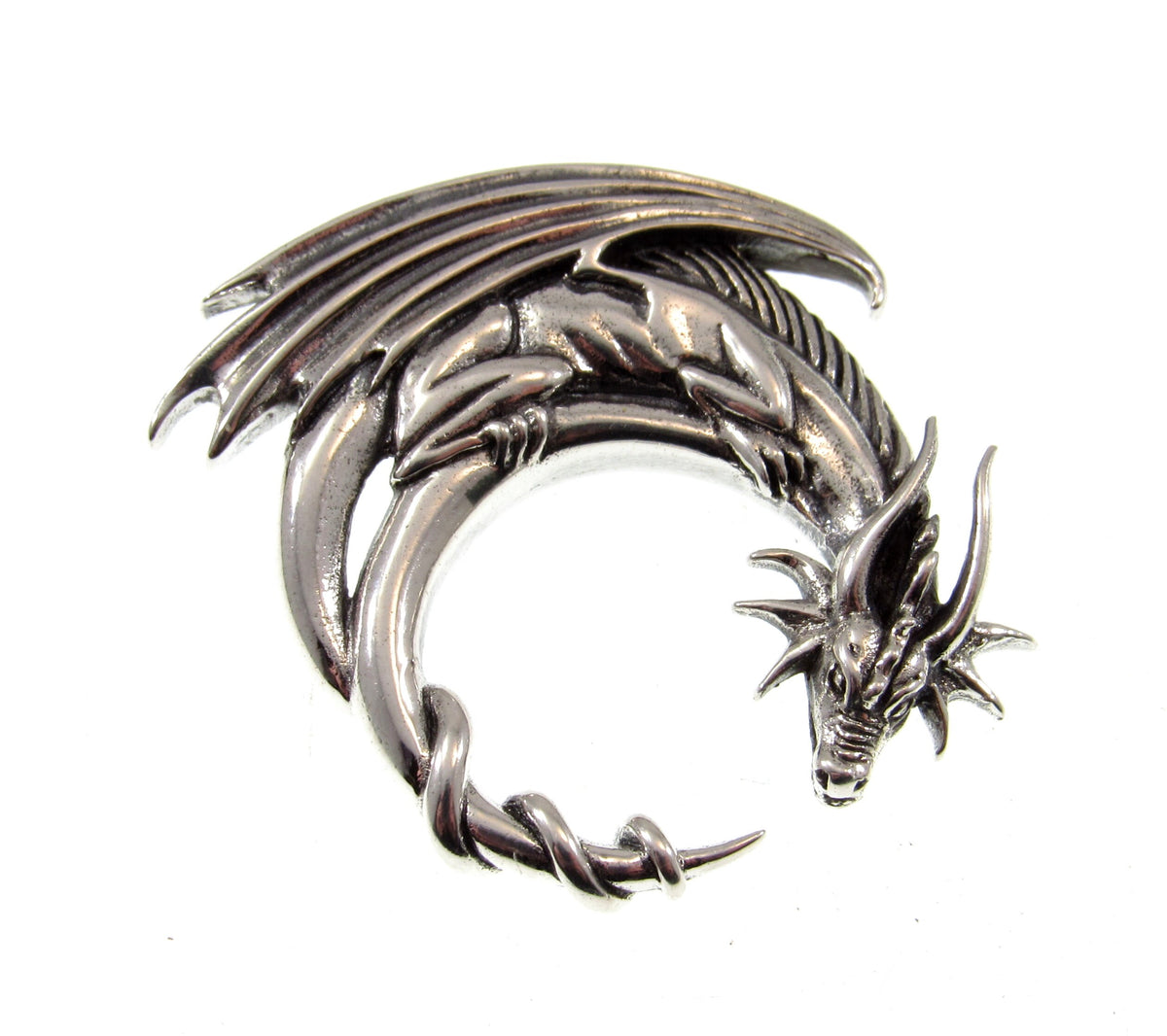 Solid 925 Sterling Silver Dragon Moon Slide Pendant – Mystical Guardian Talisman, Jessica Galbreth Art