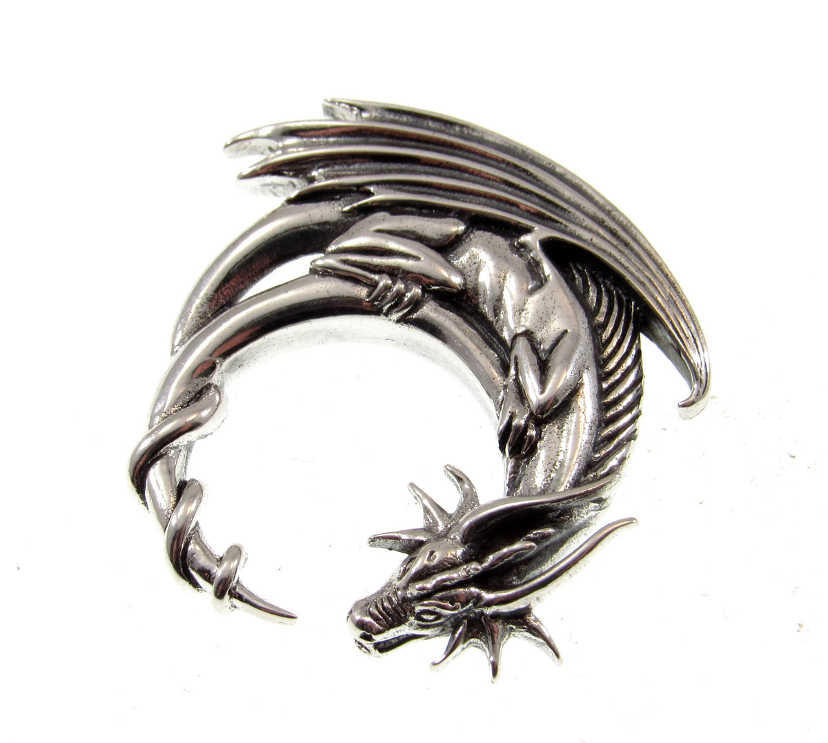 Solid 925 Sterling Silver Dragon Moon Slide Pendant – Mystical Guardian Talisman, Jessica Galbreth Art