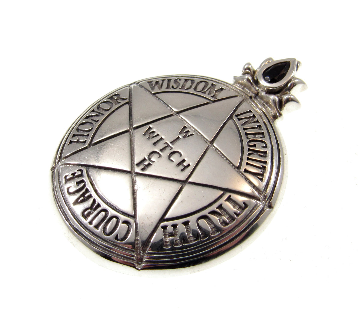Solid 925 Sterling Silver Black Spinel Witch Pentacle Pendant Wiccan Pagan Jewelry