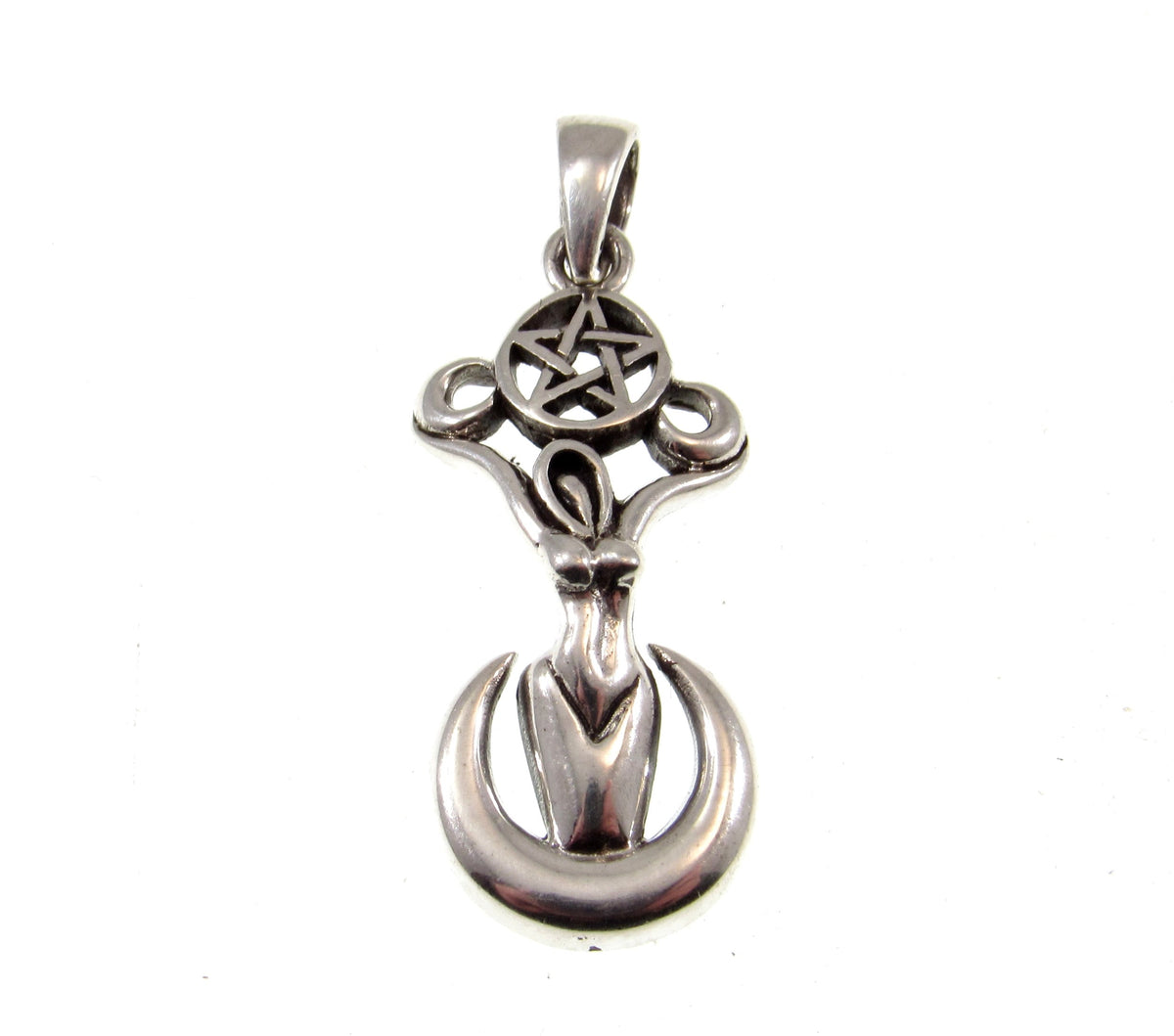Solid 925 Silver Triple Moon Goddess Pendant, Wiccan Amulet, Pentagram Talisman, Pagan Jewelry