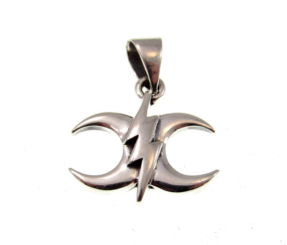 Solid 925 Sterling Silver Triple Moon Lightning Bolt Pendant – Wiccan Triple Goddess Amulet