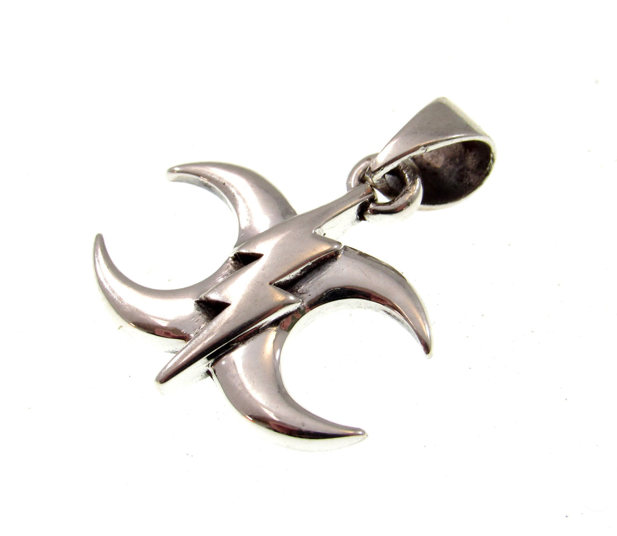 Solid 925 Sterling Silver Triple Moon Lightning Bolt Pendant – Wiccan Triple Goddess Amulet