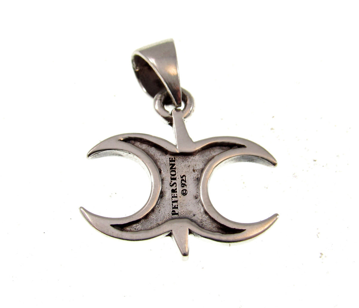 Solid 925 Sterling Silver Triple Moon Lightning Bolt Pendant – Wiccan Triple Goddess Amulet