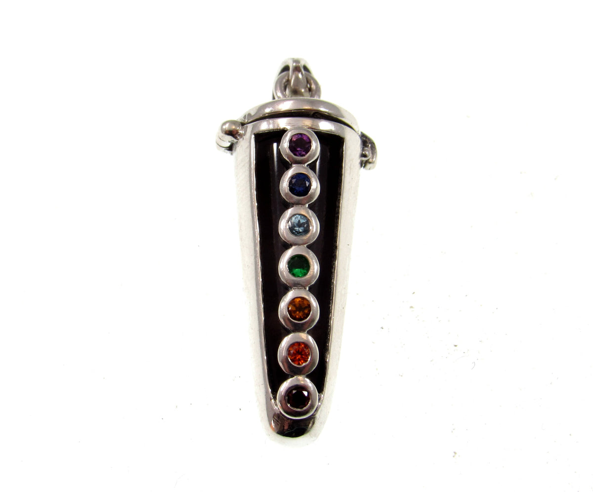 Solid 925 Sterling Silver Chakra Pendulum Pendant, Compartment with Hinged Lid – Seven Gemstone Locket