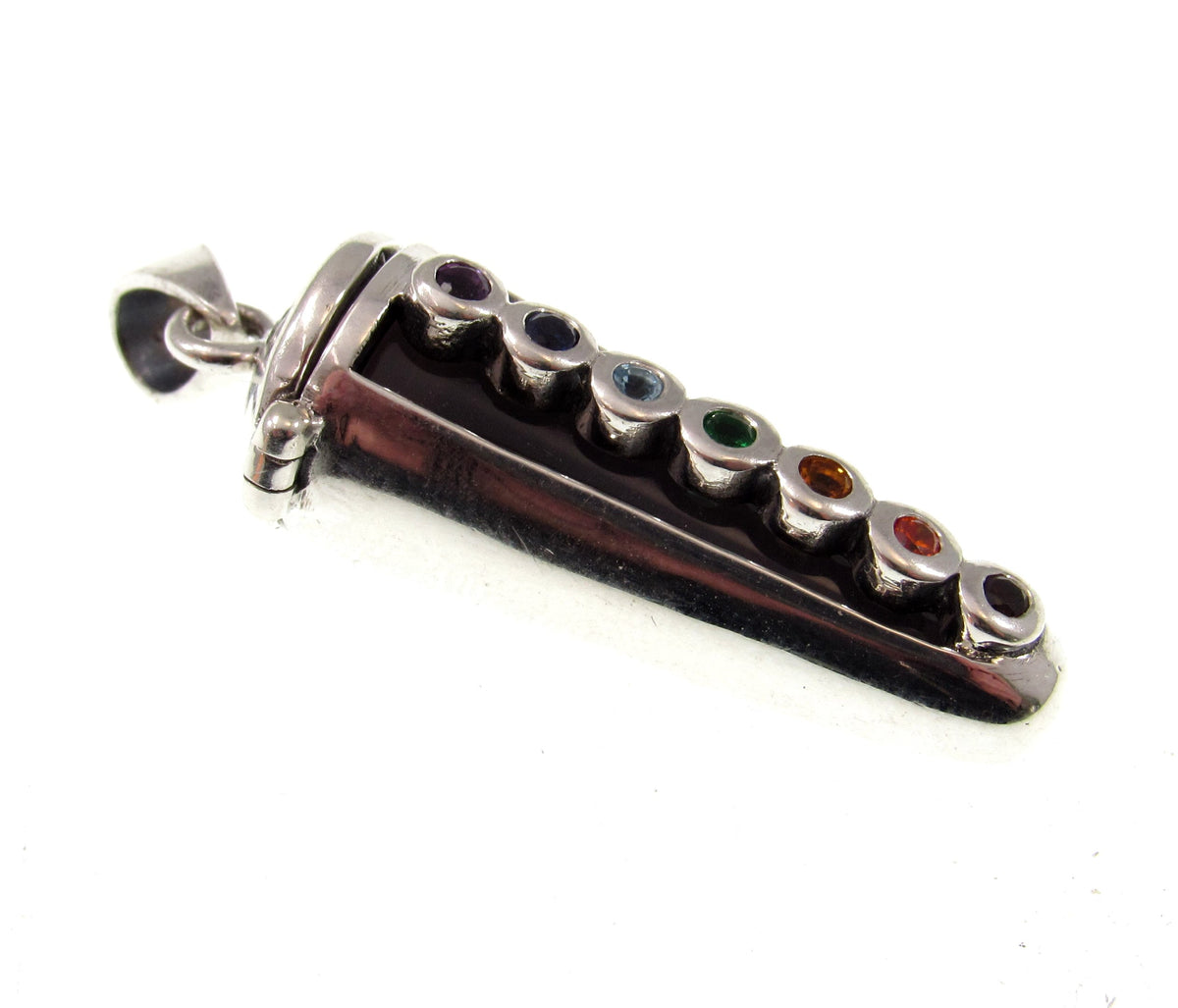 Solid 925 Sterling Silver Chakra Pendulum Pendant, Compartment with Hinged Lid – Seven Gemstone Locket