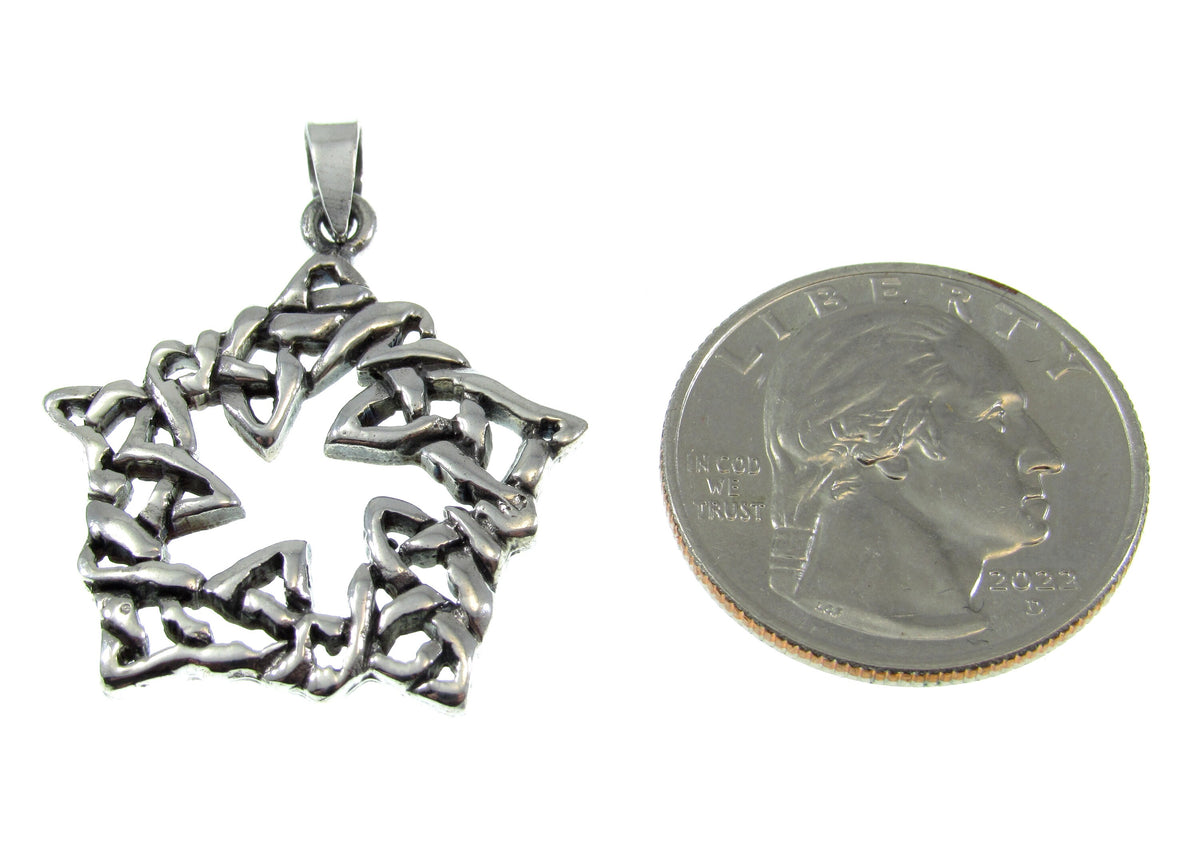 Solid 925 Sterling Silver Celtic Knot Five 5 Pointed Star Pendant, Handcrafted Celtic Pentagram, Irish Gaelic Jewelry