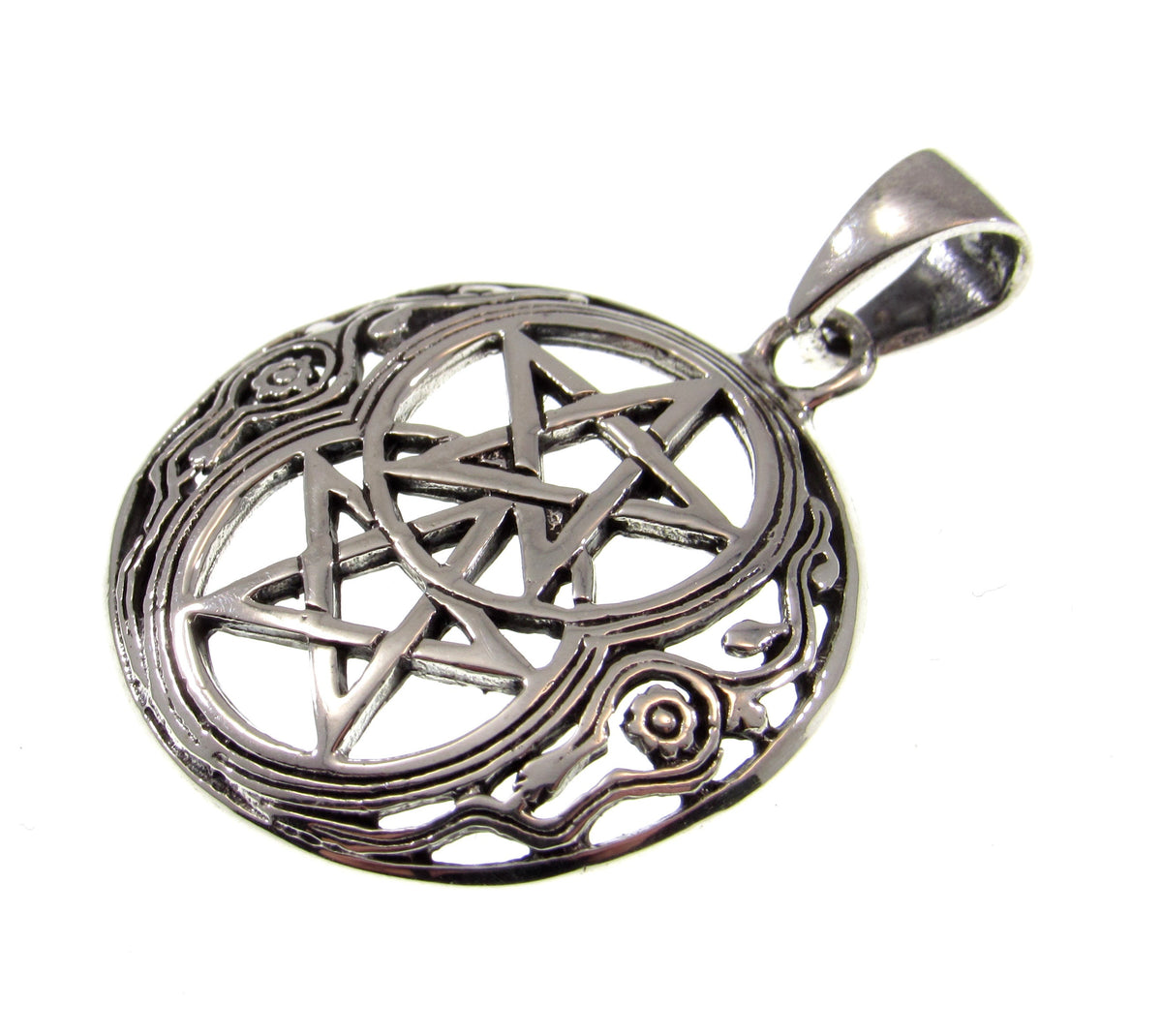 Solid 925 Sterling Silver Double Pentacle Pendant, Wiccan Protection Pentagram, Dual Star Talisman