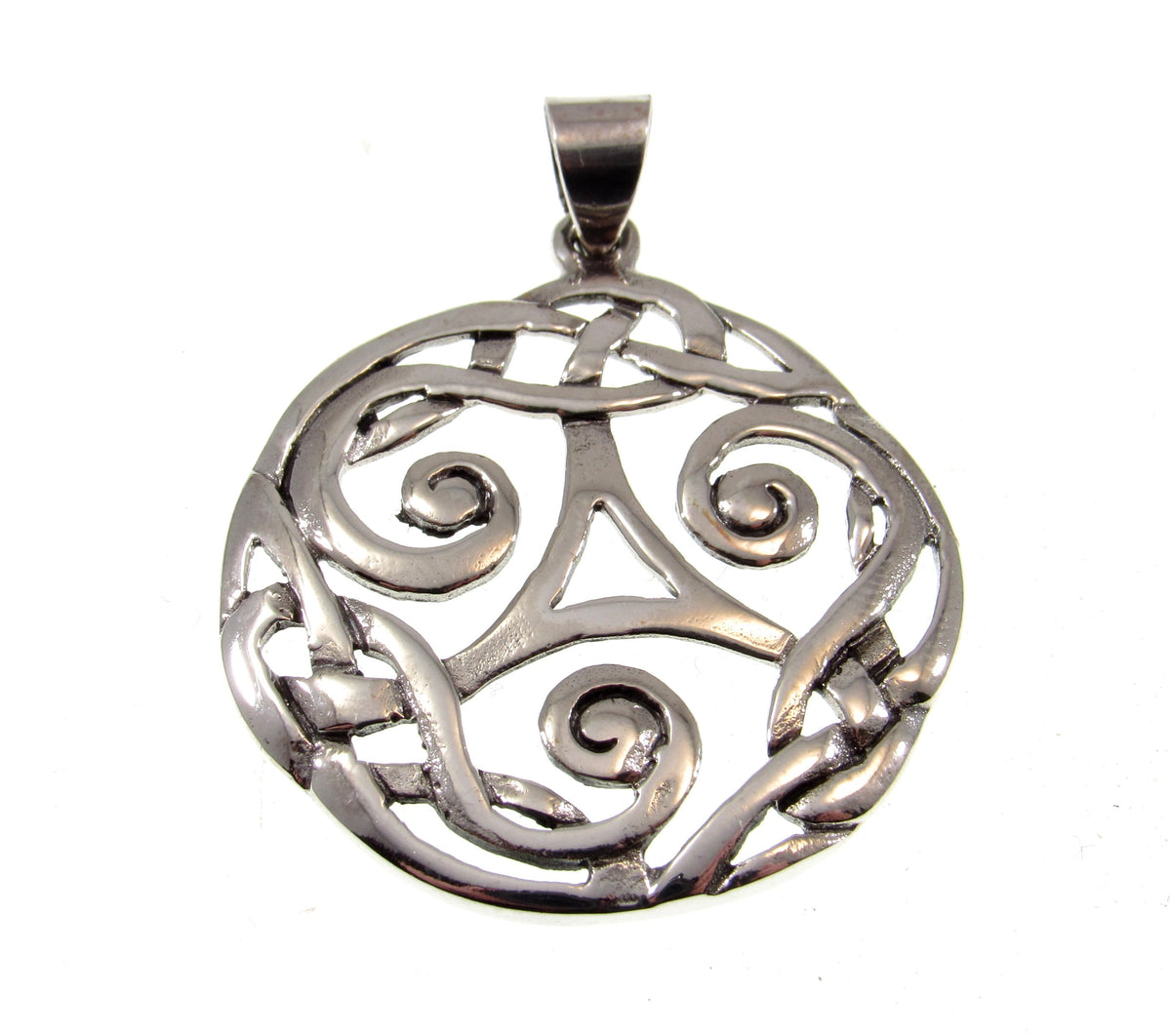 Solid 925 Sterling Silver Triskelion Pendant, Handcrafted Triskele Triple Spiral Amulet, Celtic Knotwork Jewelry