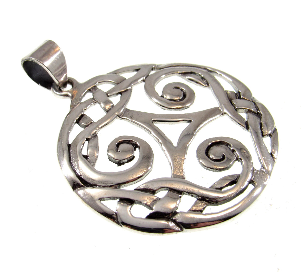 Solid 925 Sterling Silver Triskelion Pendant, Handcrafted Triskele Triple Spiral Amulet, Celtic Knotwork Jewelry