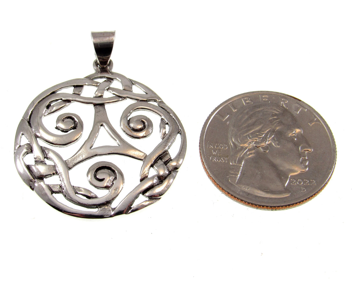 Solid 925 Sterling Silver Triskelion Pendant, Handcrafted Triskele Triple Spiral Amulet, Celtic Knotwork Jewelry