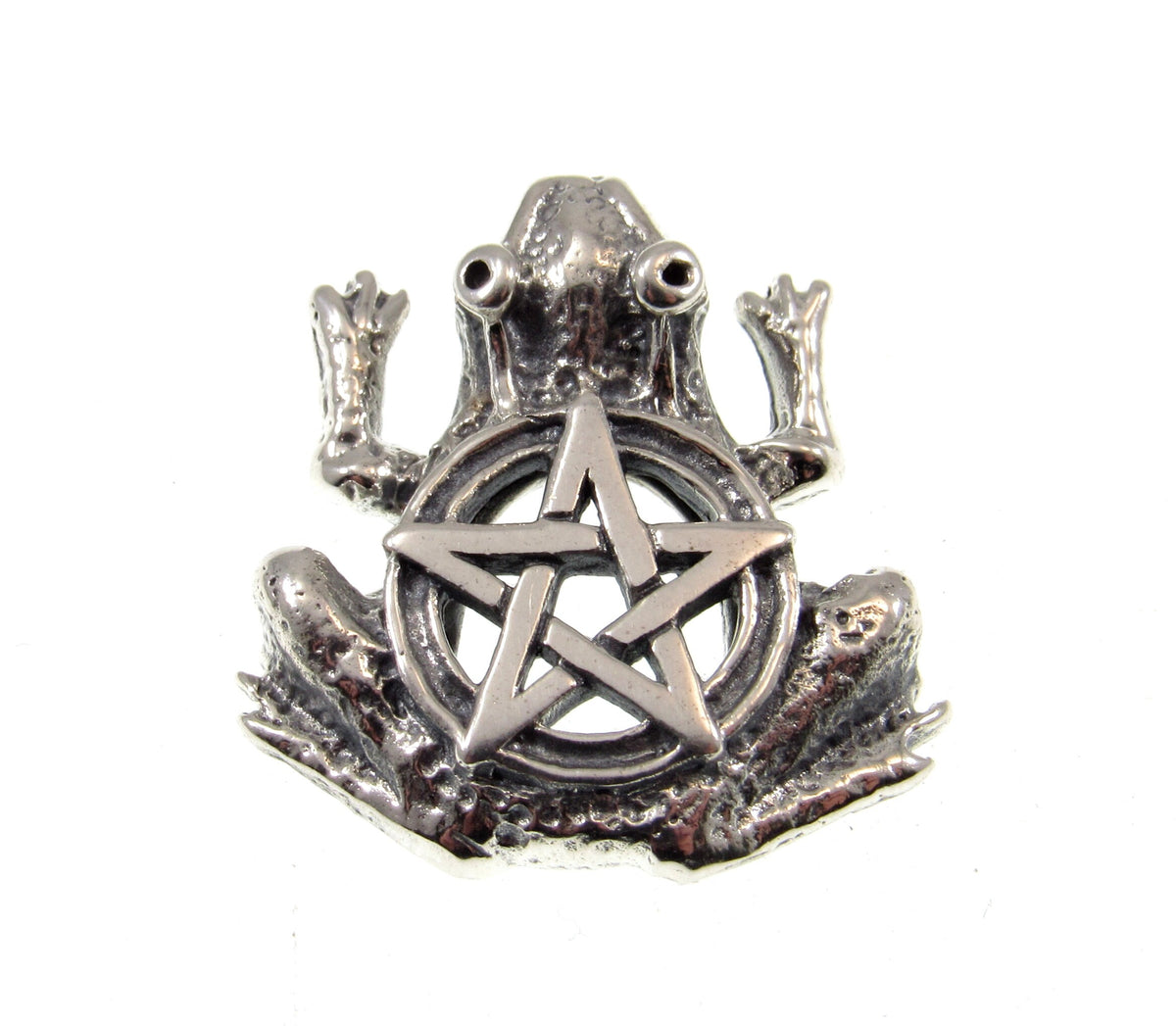 Solid 925 Sterling Silver Frog Pentacle Pendant Gothic Pagan Amulet, Occult Talisman