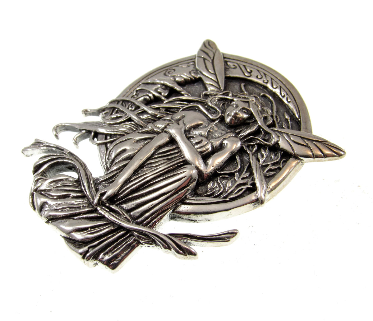 Solid 925 Sterling Silver Moon Fairy Pendant, Bella Luna Fantasy Jewelry by Jessica Galbreth