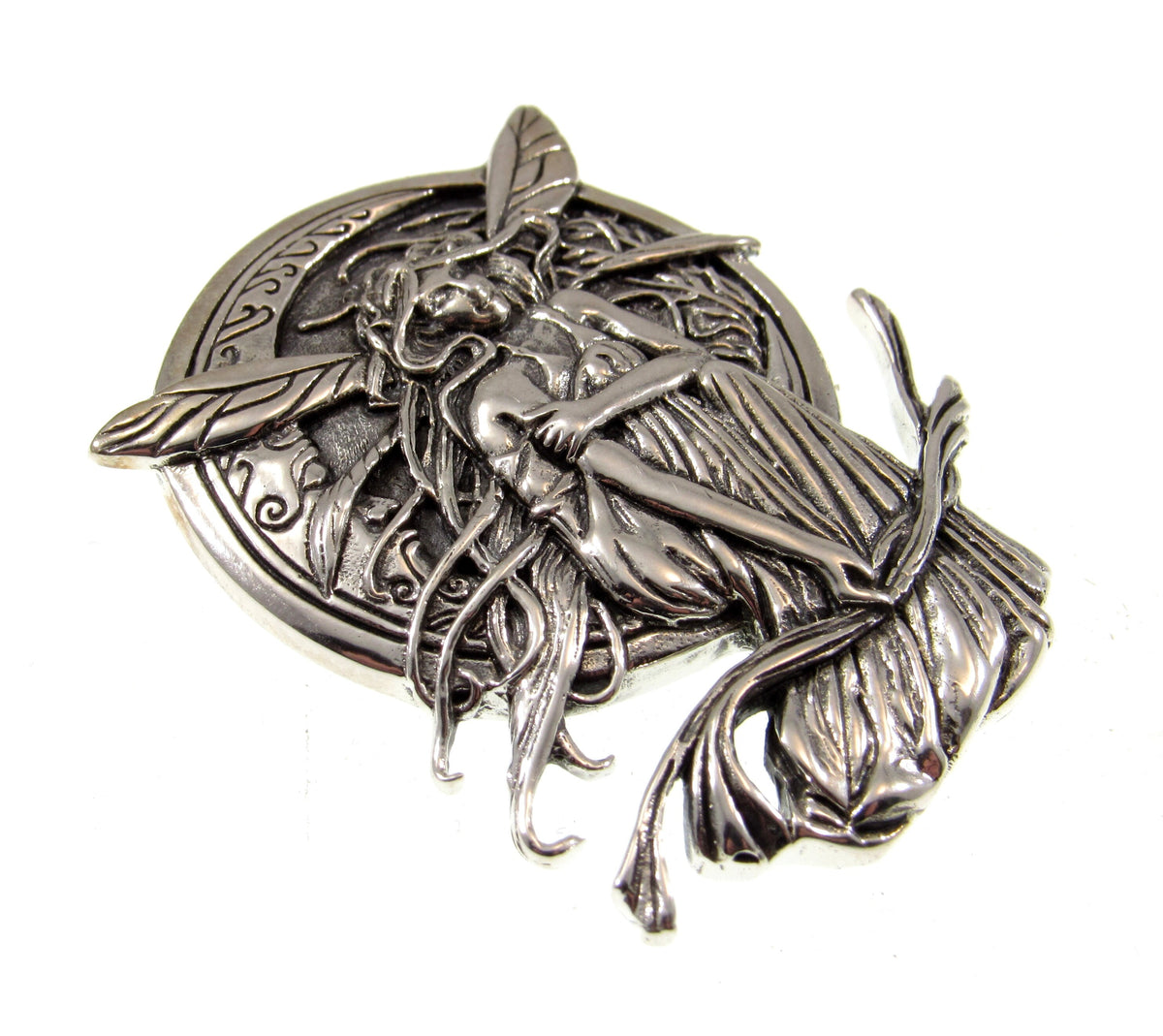 Solid 925 Sterling Silver Moon Fairy Pendant, Bella Luna Fantasy Jewelry by Jessica Galbreth