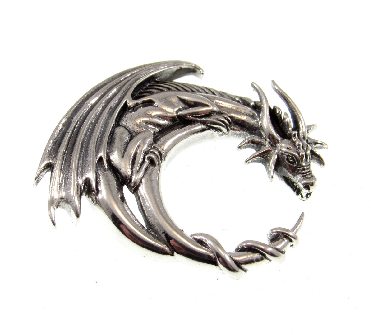 Solid 925 Sterling Silver Dragon Moon Slide Pendant – Mystical Guardian Talisman, Jessica Galbreth Art
