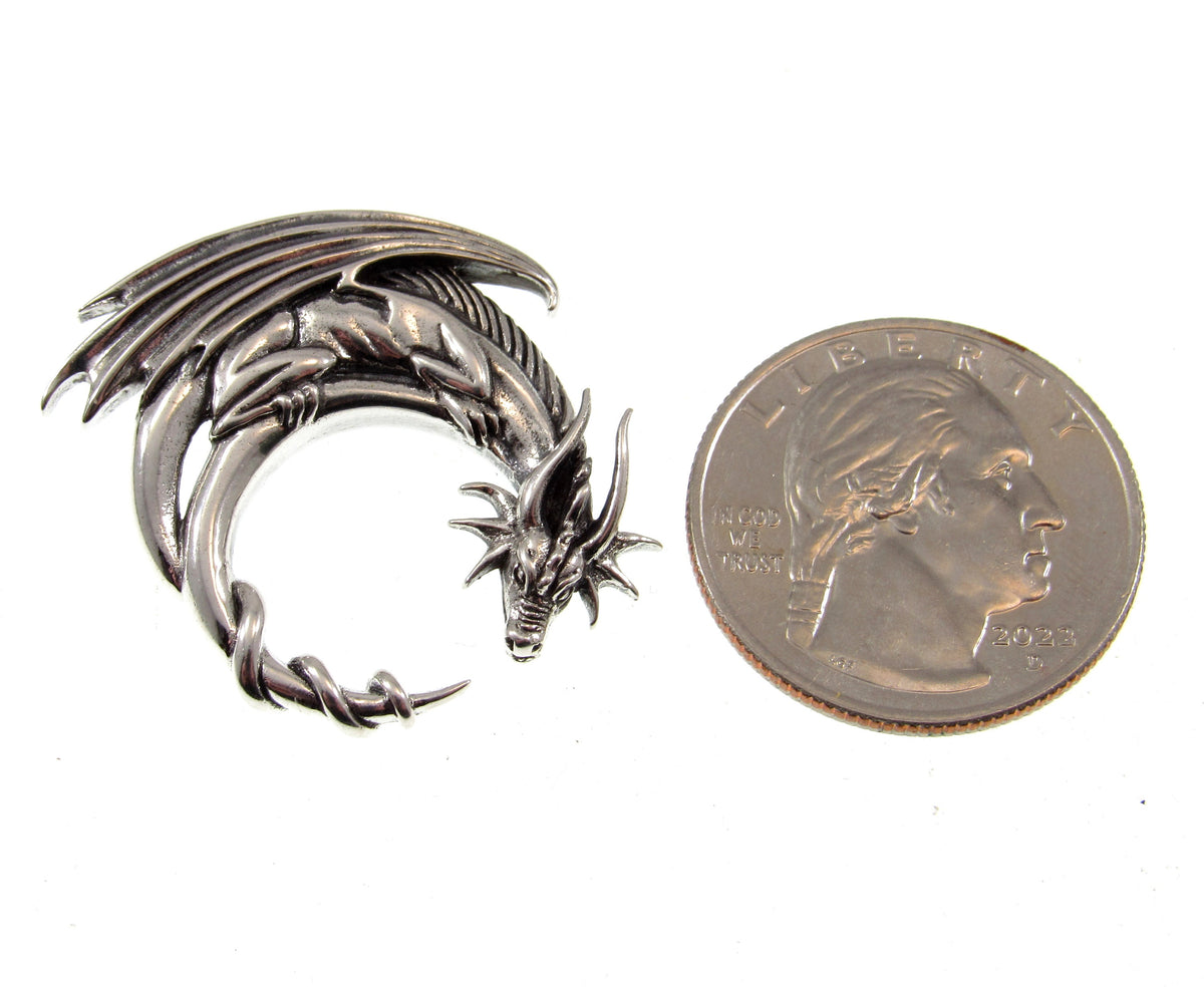 Solid 925 Sterling Silver Dragon Moon Slide Pendant – Mystical Guardian Talisman, Jessica Galbreth Art