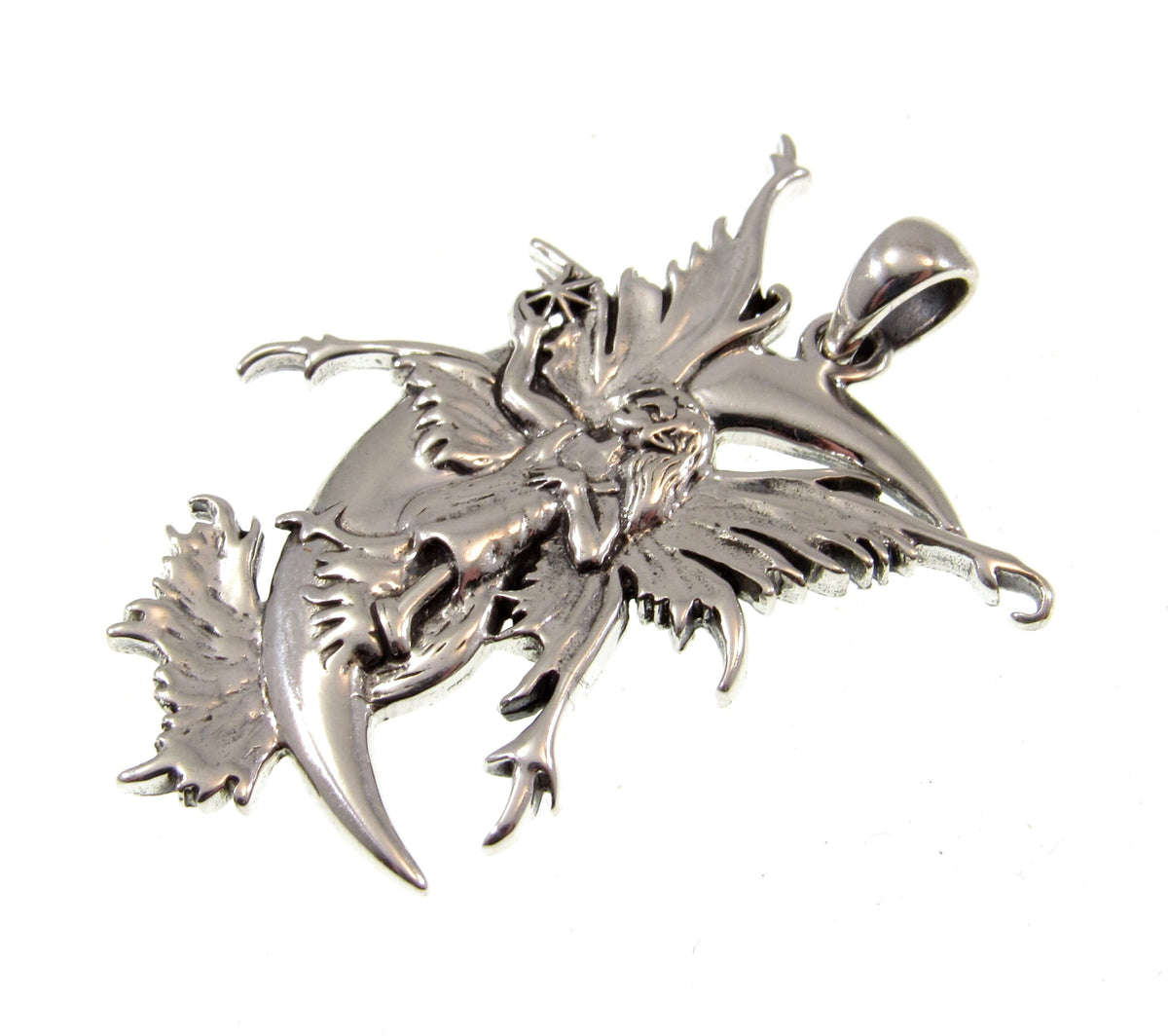 Solid 925 Sterling Silver Crescent Moon Fairy Pendant by Amy Brown, Gothic Art Jewelry