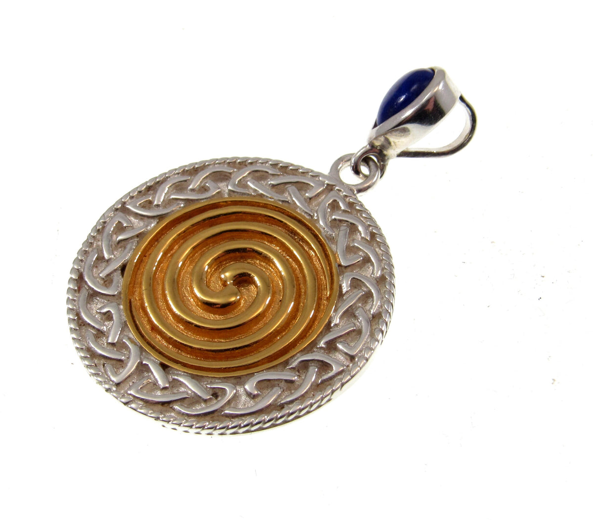 Solid 925 Sterling Silver & 18K Gold Celtic Spiral Pendant with Lapis Lazuli