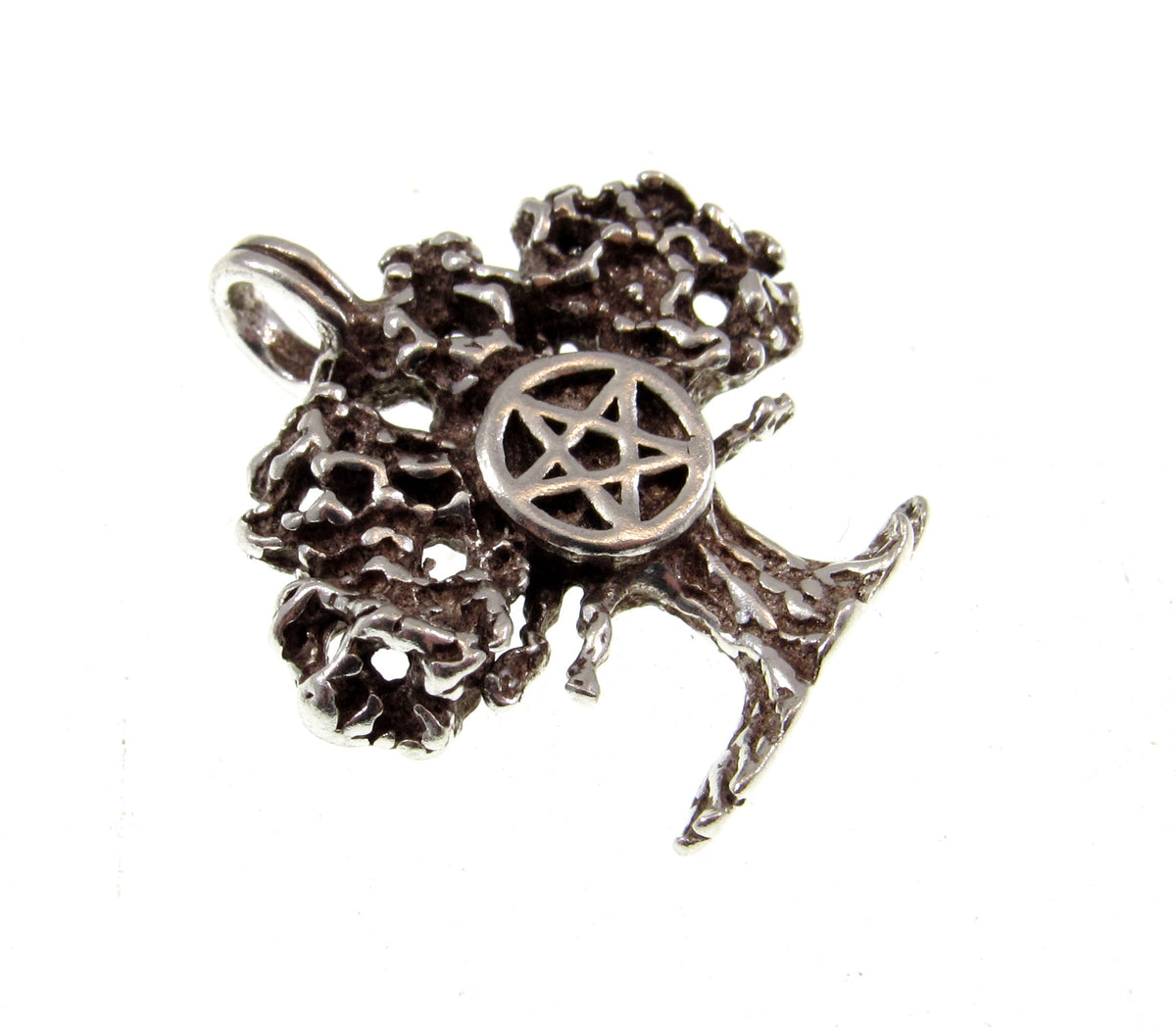 Solid 925 Sterling Silver Tree of Life Pentacle Pendant – Sacred Oak Pentagram Pagan Amulet