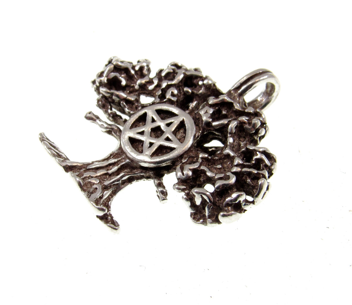 Solid 925 Sterling Silver Tree of Life Pentacle Pendant – Sacred Oak Pentagram Pagan Amulet
