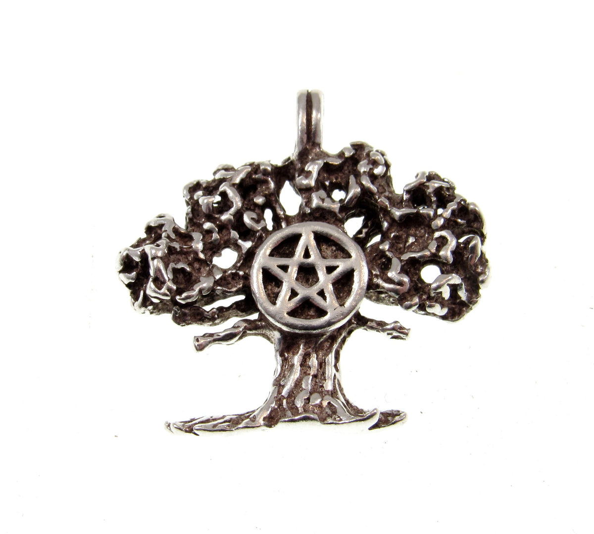 Solid 925 Sterling Silver Tree of Life Pentacle Pendant – Sacred Oak Pentagram Pagan Amulet