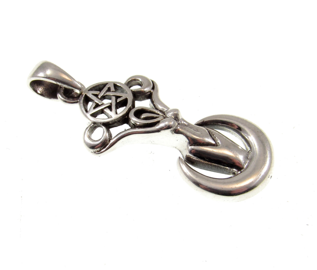 Solid 925 Silver Triple Moon Goddess Pendant, Wiccan Amulet, Pentagram Talisman, Pagan Jewelry