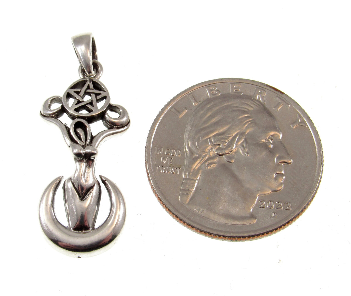 Solid 925 Silver Triple Moon Goddess Pendant, Wiccan Amulet, Pentagram Talisman, Pagan Jewelry