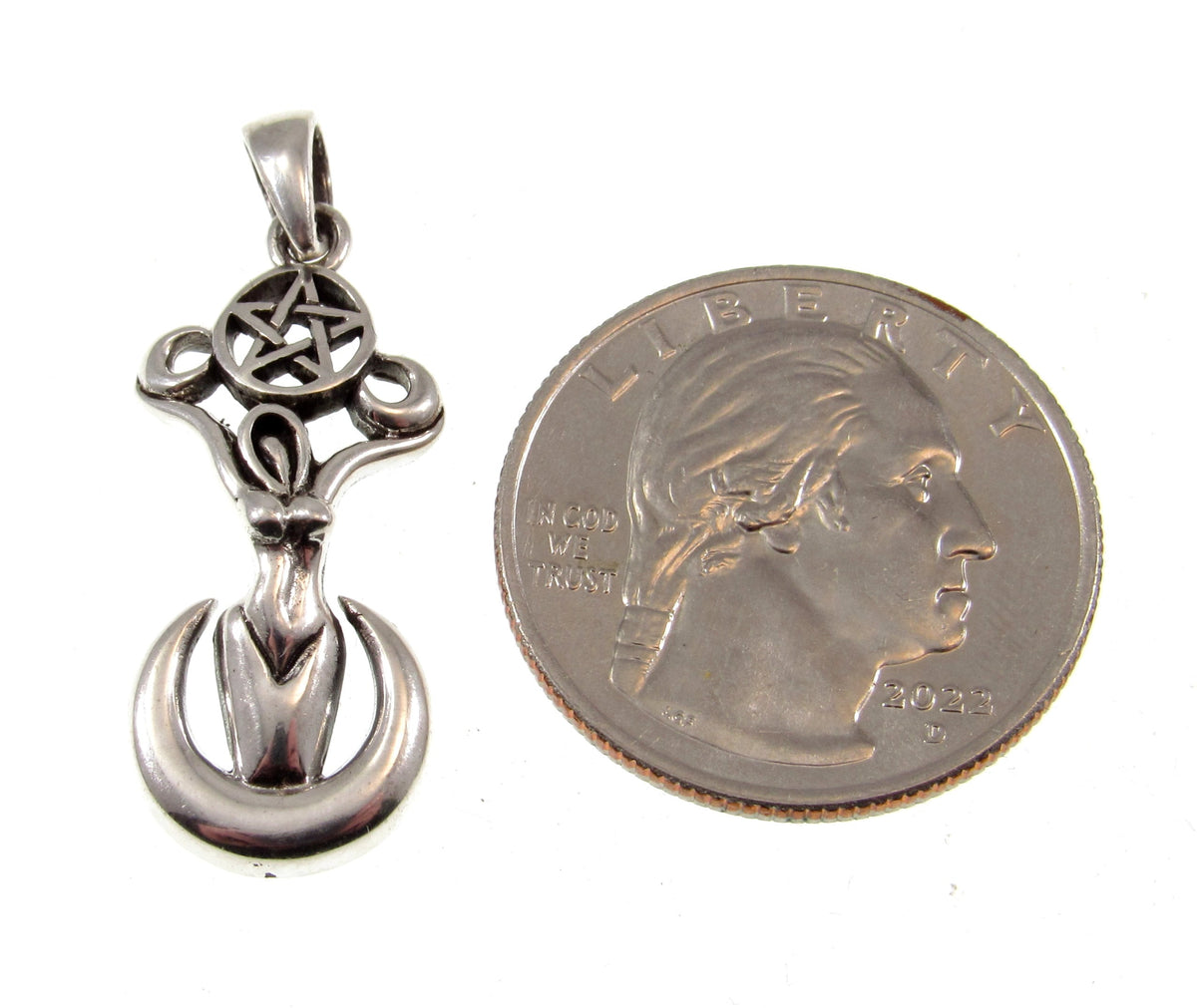 Solid 925 Silver Triple Moon Goddess Pendant, Wiccan Amulet, Pentagram Talisman, Pagan Jewelry
