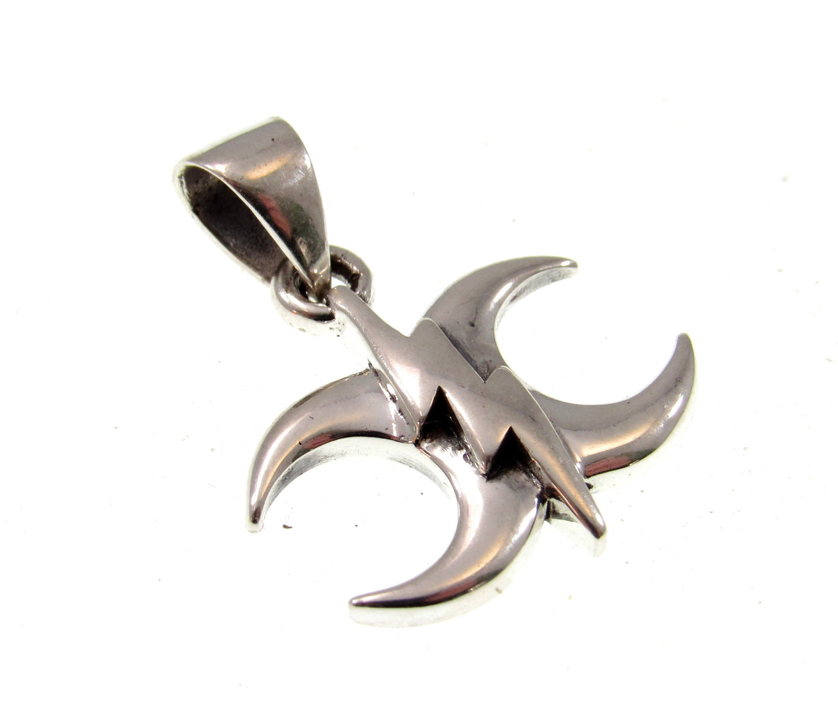 Solid 925 Sterling Silver Triple Moon Lightning Bolt Pendant – Wiccan Triple Goddess Amulet
