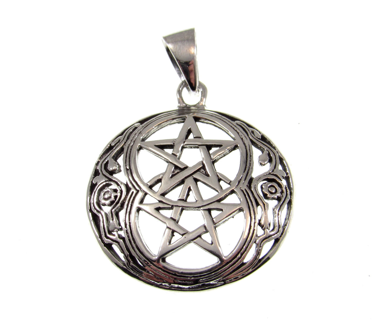Solid 925 Sterling Silver Double Pentacle Pendant, Wiccan Protection Pentagram, Dual Star Talisman