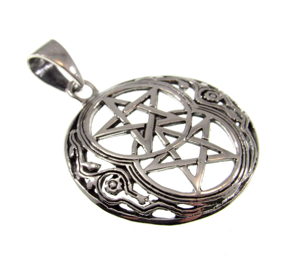 Solid 925 Sterling Silver Double Pentacle Pendant, Wiccan Protection Pentagram, Dual Star Talisman
